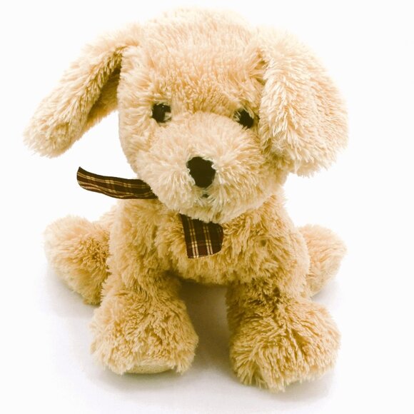 Ty Beanie Baby Golden Retriever Plush 11" 2007 Beige Red Plaid Bow - Picture 1 of 6